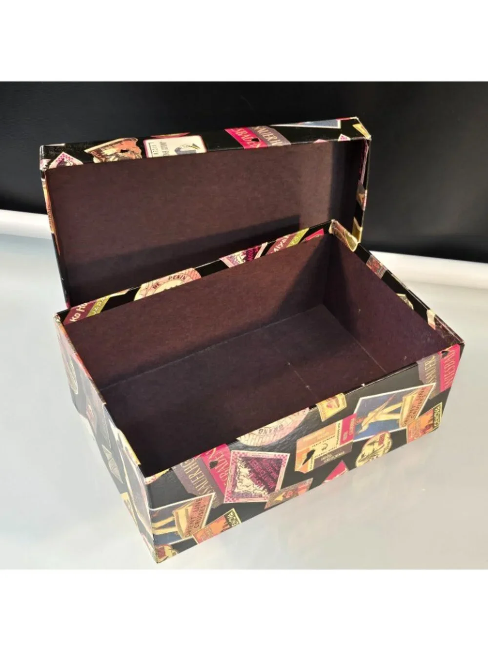 Decorative Storage Box Vintage Travel Labels Collage #1